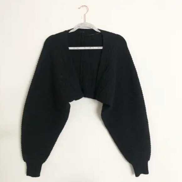 Alo Yoga Black Bolero Cable Knit Shawl Shrug Cropped Cardigan - Picture 1 of 11